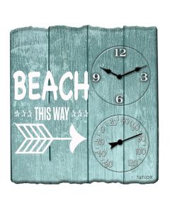 Taylor Precision Products 92685T 14-Inch x 14-Inch Beach This Way Clock with Thermometer
